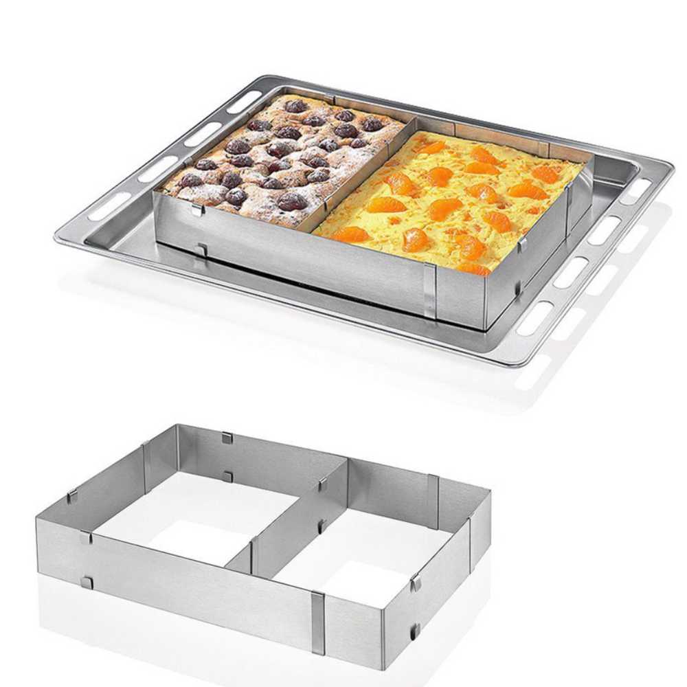 Cadre Pâtissier Rectangle Extensible En Inox - Ajustable De 18x34 Cm à 28x53 Cm, Hauteur 5 Cm, Avec Séparateur Et 2 Spatules